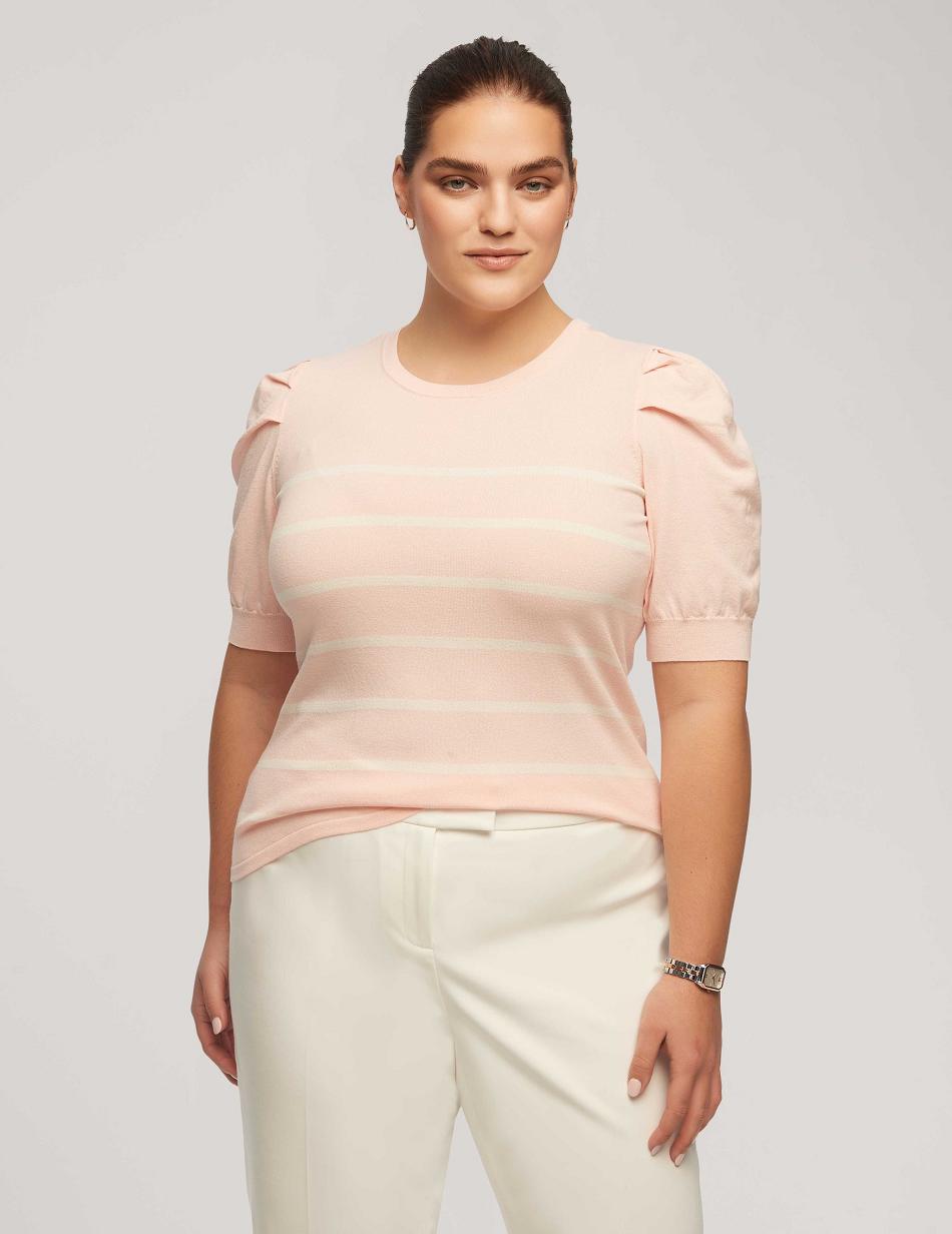 Grande Taille Anne Klein Corta Puff Sleeve Crew Neck With Stripes   | SAE-6381768